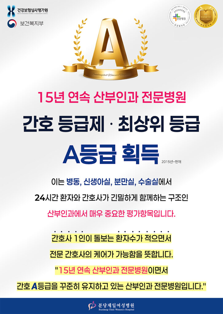 간호 등급제 최상위 A등급 안내 포스터(성과 강조)