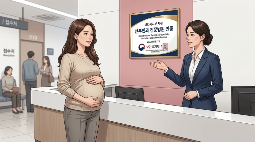 전문 의료진이 함께하는 사실적인 한국 병원 진료 현장 일러스트